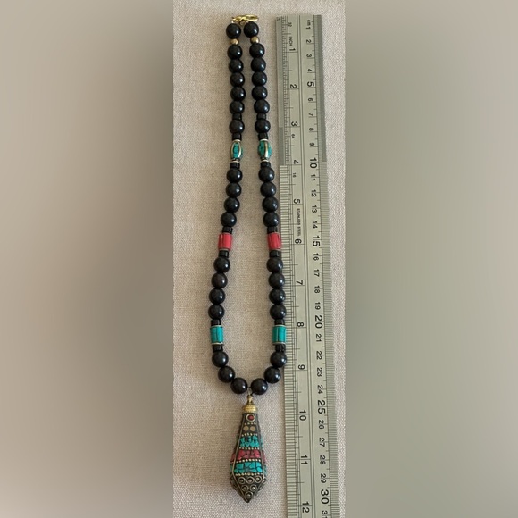 24 inch Tibetan Brass Inlaid bead necklace NWOT - Picture 10 of 13